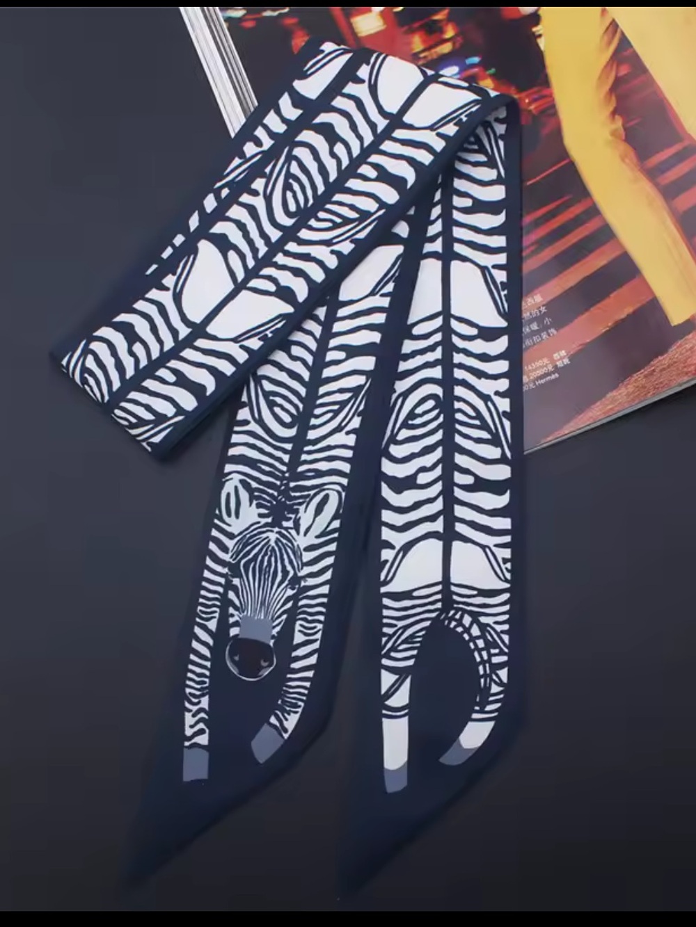 Stylish Zebra Print Twilly Scarf - Black & White